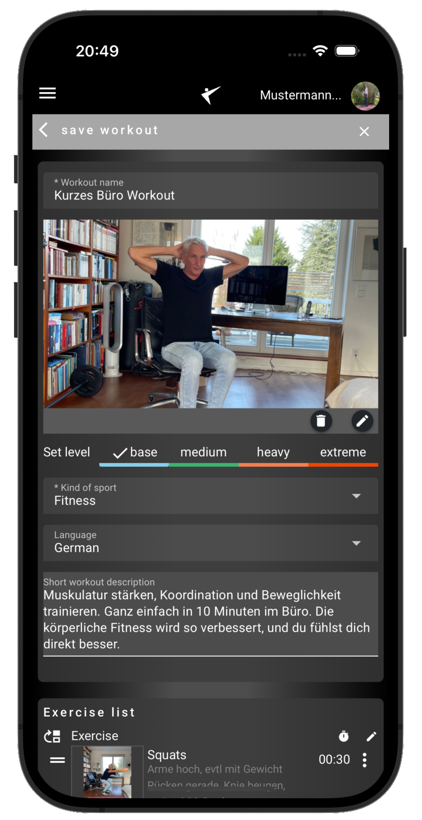 App workout editor screen